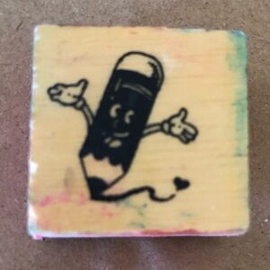 vtg Pencil Writing Rubber Stamp